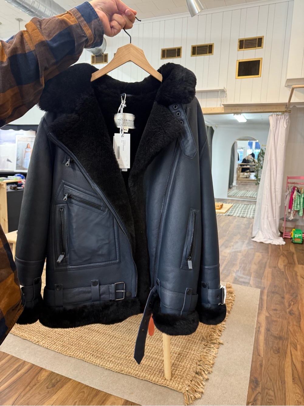 Black Shearling-Lined Moto Jacket - Women
